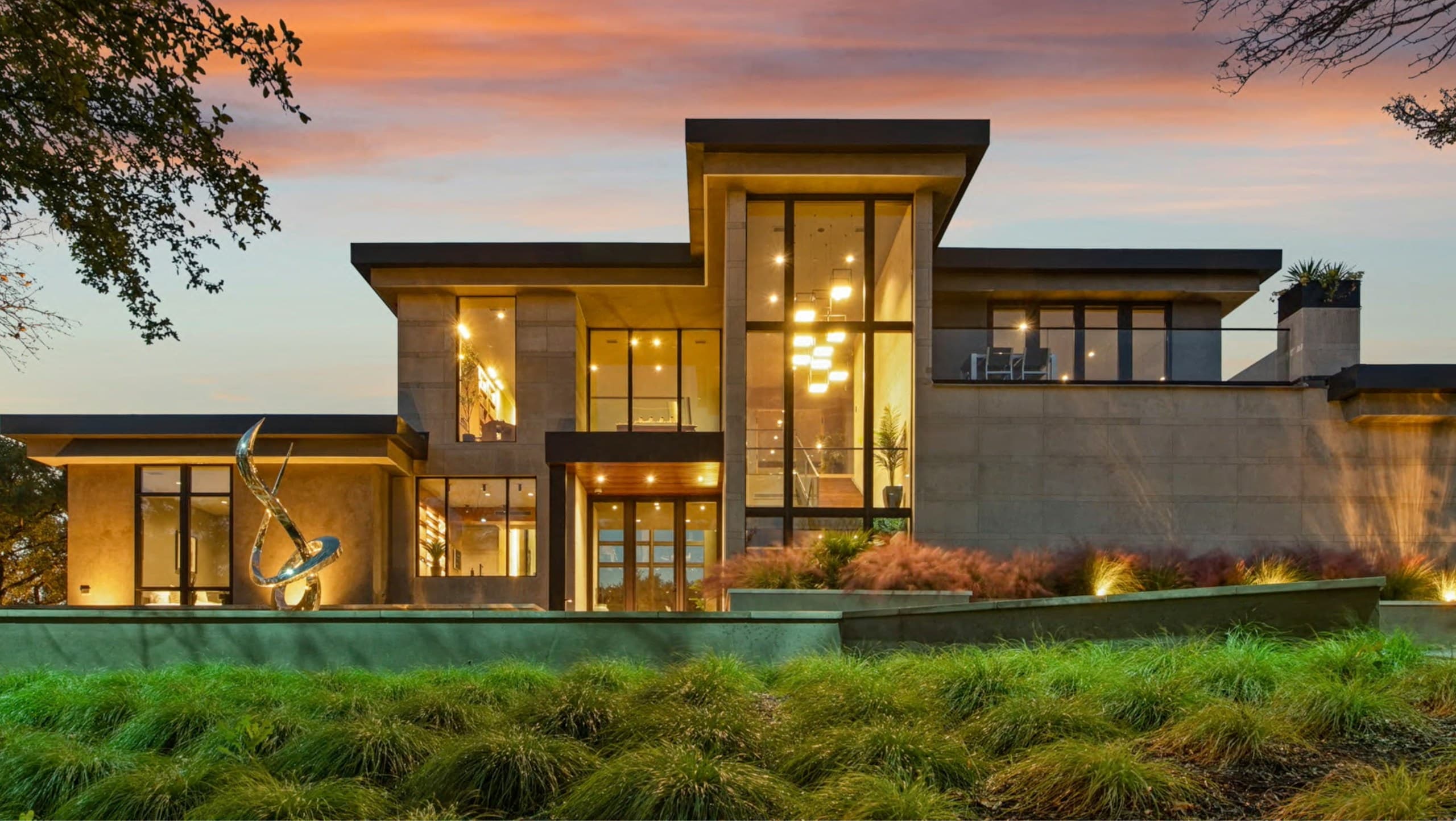 Modern home at dusk